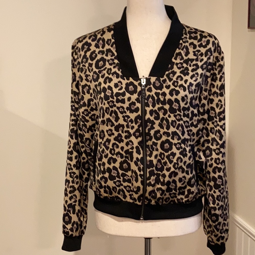STELLA & DOT Reversible Leopard Print Bomber Jacket Sz S EUC